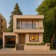 Baugrundstück im 21. Bezirk von Wien, Rendering eines modernen Hausen, Garage links, kleiner Vorgarten, Obergeschoss mit Balkon, verglast